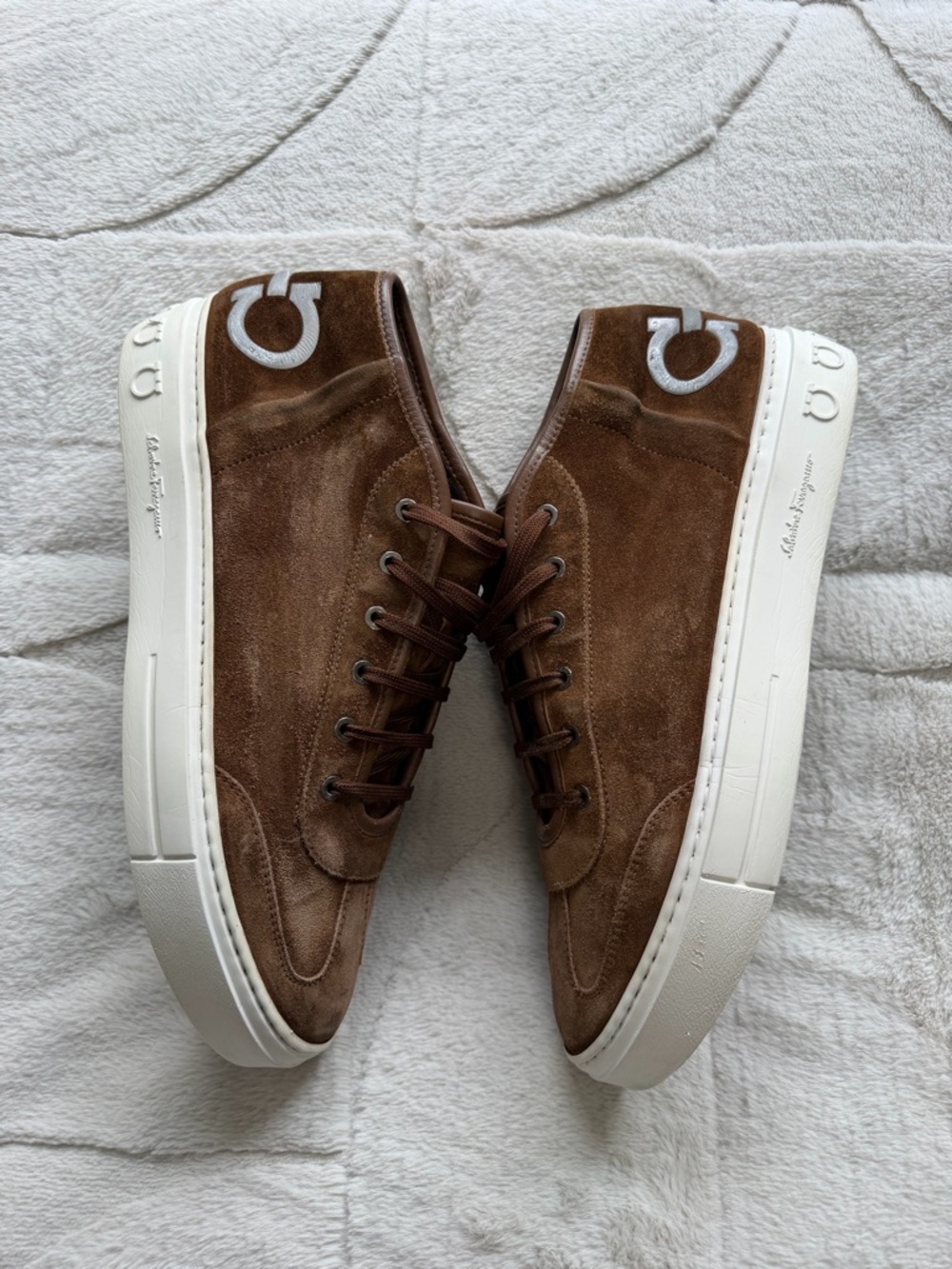 $850 Ferragamo Angel Gancini Parigi Logo Brown Suede Mid-Top Sneakers 10 11 - Picture 5 of 10